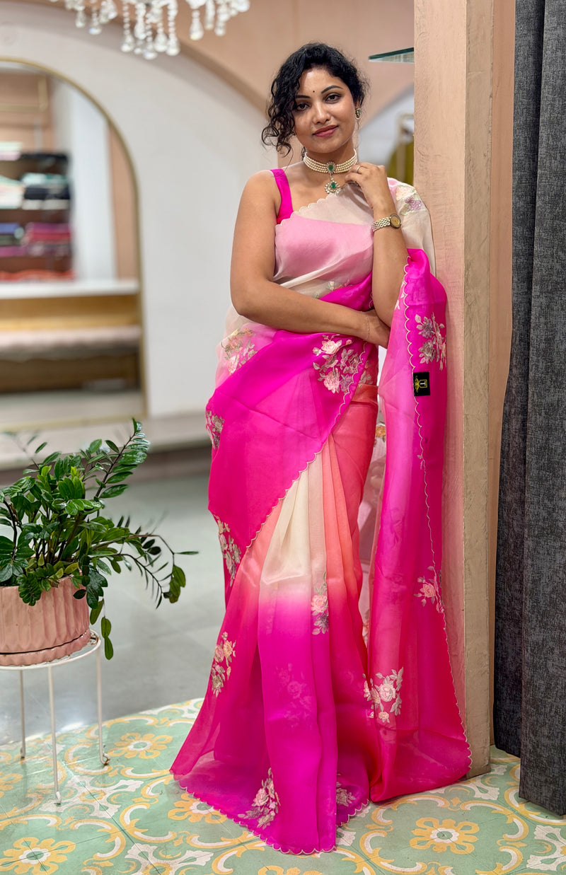 Organza Pink Saree